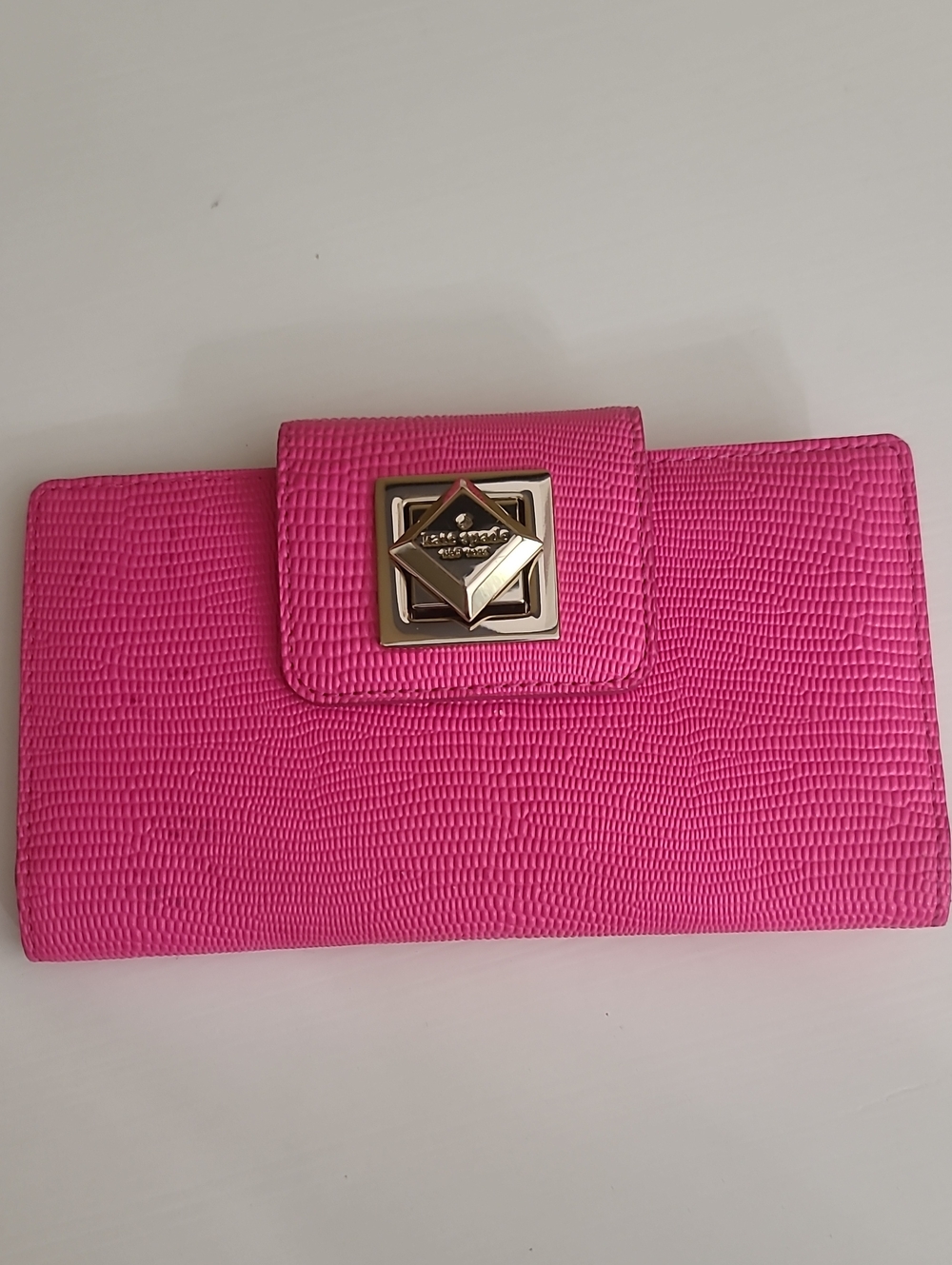 Kate Spade Pink Textured Clutch Wallet with Gold Hardware
